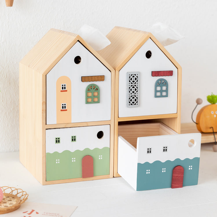 Japanese Simple Double-Story House Tissue Box, Drawer Storage Box, Personalized Gift