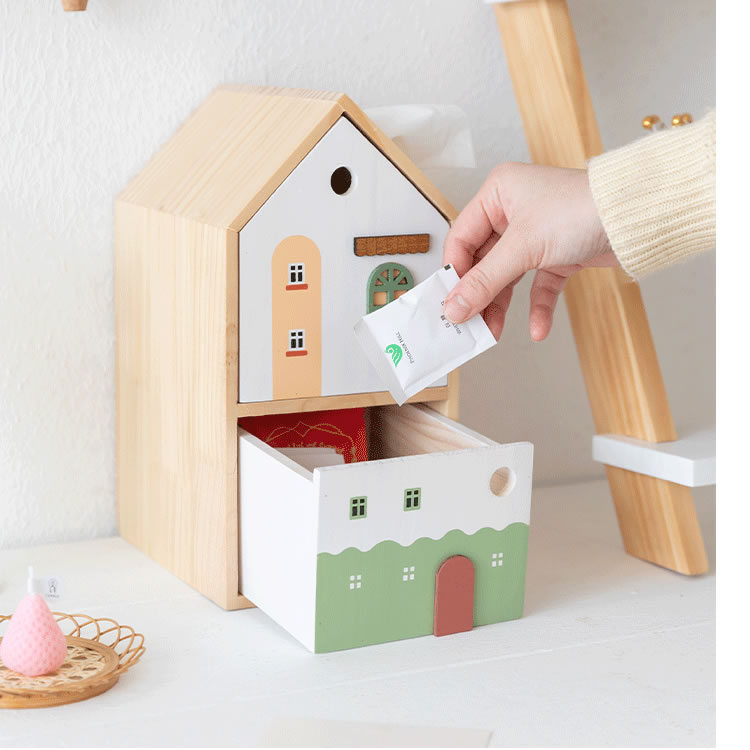 Japanese Simple Double-Story House Tissue Box, Drawer Storage Box, Personalized Gift