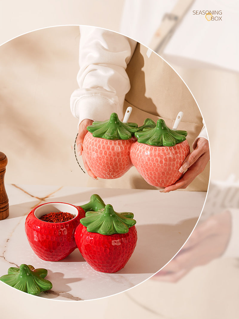 Kitchen Strawberry Double Compartment Spice Jar, Sugar Bowl