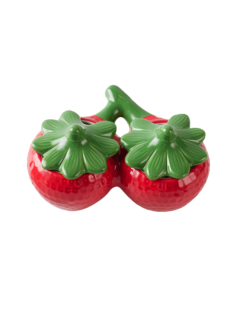 Kitchen Strawberry Double Compartment Spice Jar, Sugar Bowl