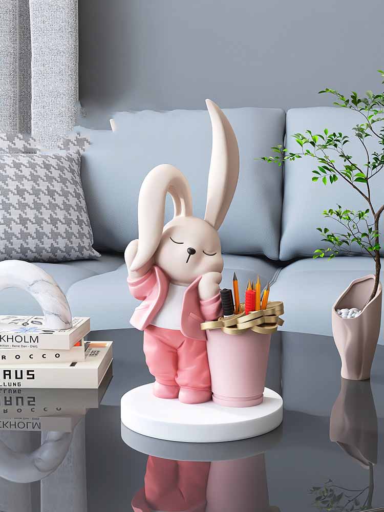 Long-Eared Rabbit Office Organize Pen Holder, Cute Decorative Ornament