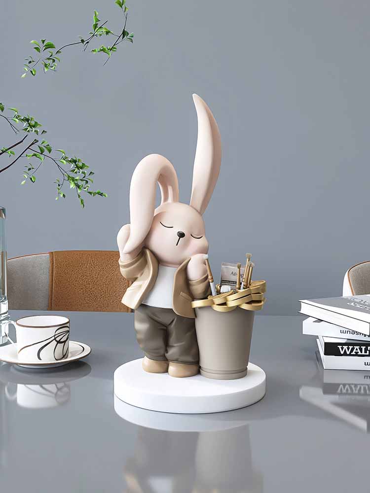 Long-Eared Rabbit Office Organize Pen Holder, Cute Decorative Ornament