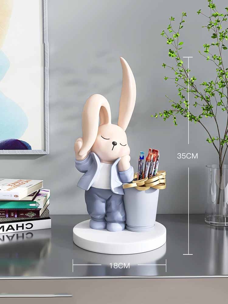 Long-Eared Rabbit Office Organize Pen Holder, Cute Decorative Ornament