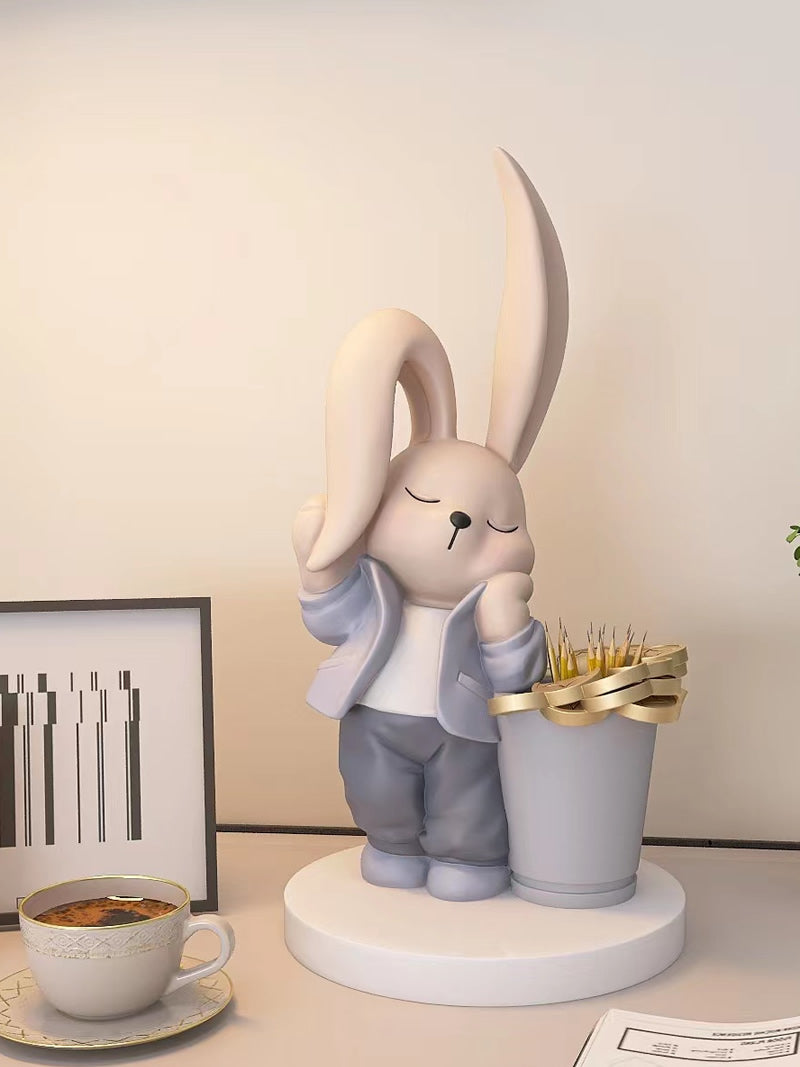 Long-Eared Rabbit Office Organize Pen Holder, Cute Decorative Ornament