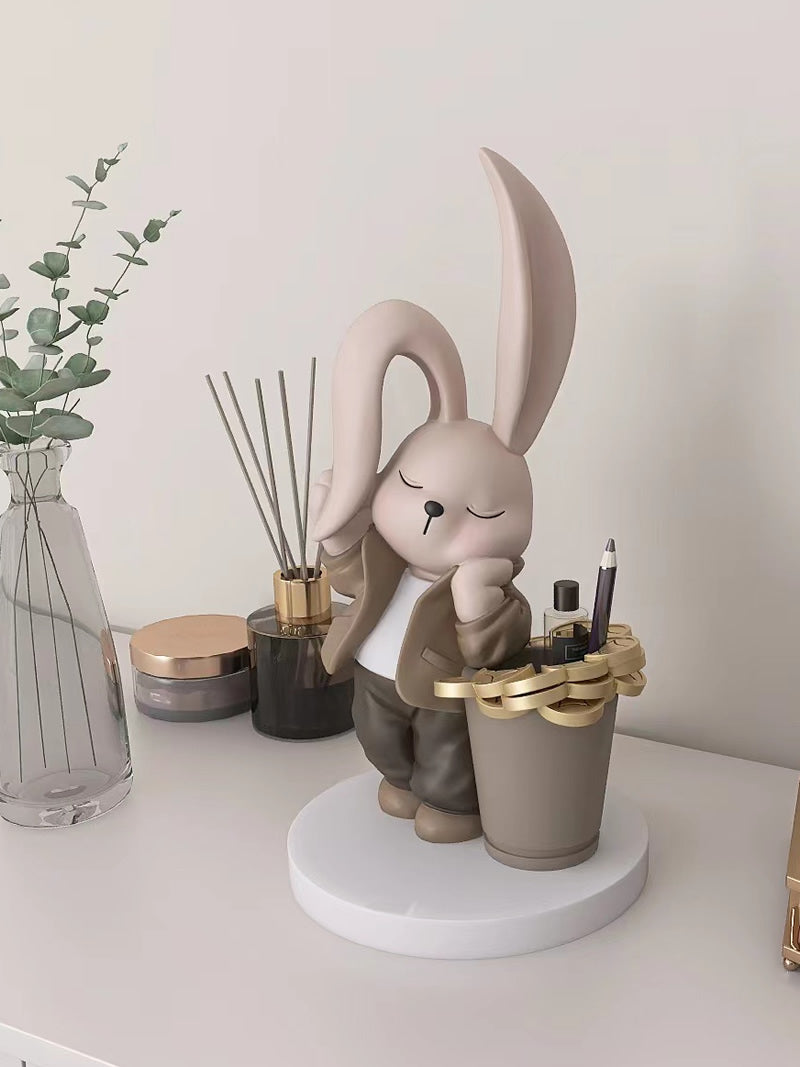 Long-Eared Rabbit Office Organize Pen Holder, Cute Decorative Ornament