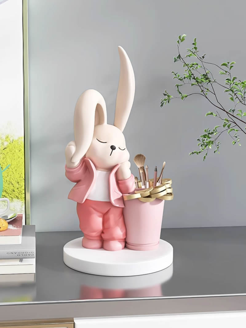 Long-Eared Rabbit Office Organize Pen Holder, Cute Decorative Ornament