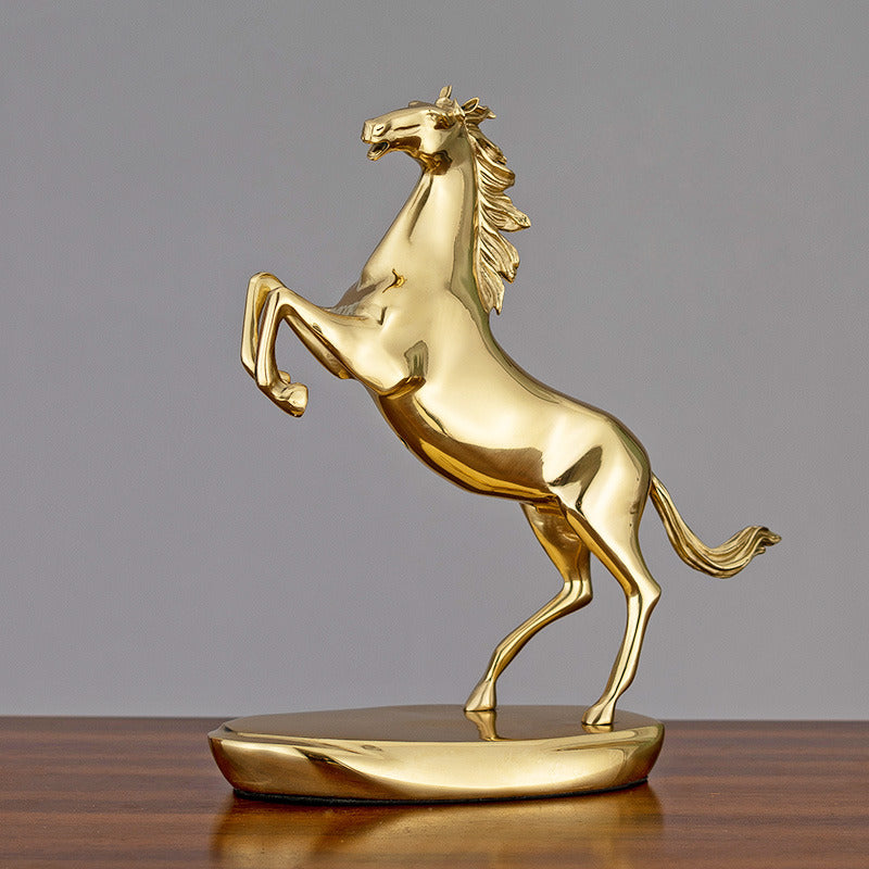 Luxurious Golden Galloping Horse Brass Sculpture - Elegant Decor Accent