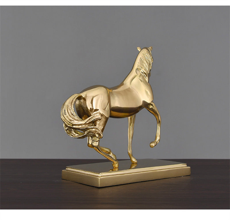 Luxurious Golden Galloping Horse Brass Sculpture - Elegant Decor Accent