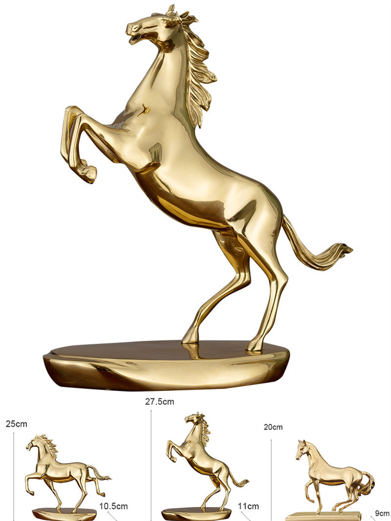 Luxurious Golden Galloping Horse Brass Sculpture - Elegant Decor Accent