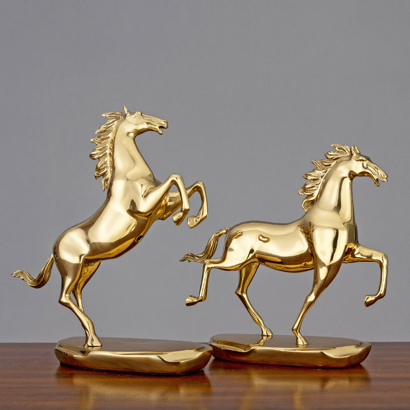 Luxurious Golden Galloping Horse Brass Sculpture - Elegant Decor Accent