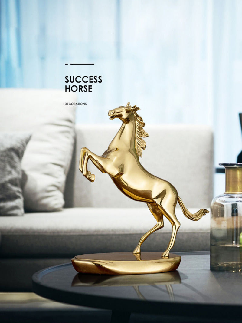 Luxurious Golden Galloping Horse Brass Sculpture - Elegant Decor Accent