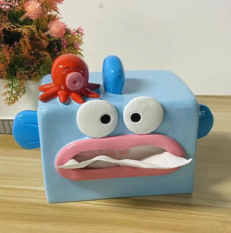 Mediterranean Style Monster Fish Tissue Box,Fun Table Decoration