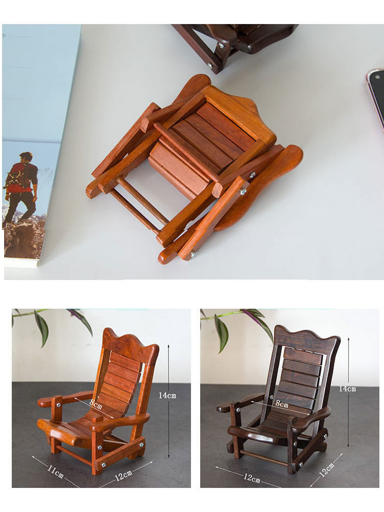 Mini folding chair wooden mobile phone holder, desktop small ornaments