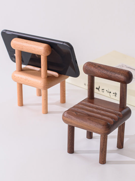 Mini wooden chair phone holder, multiple angles viewing