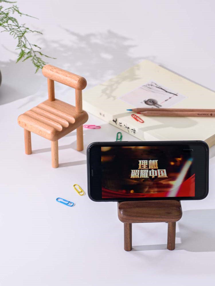 Mini wooden chair phone holder, multiple angles viewing