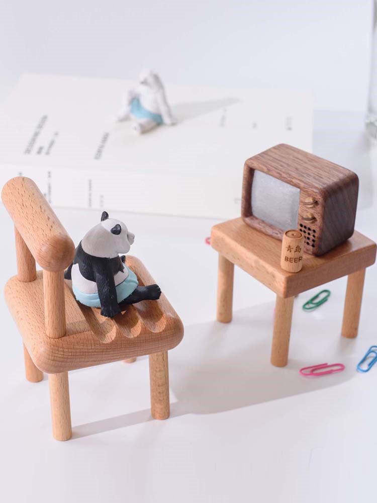 Mini wooden chair phone holder, multiple angles viewing