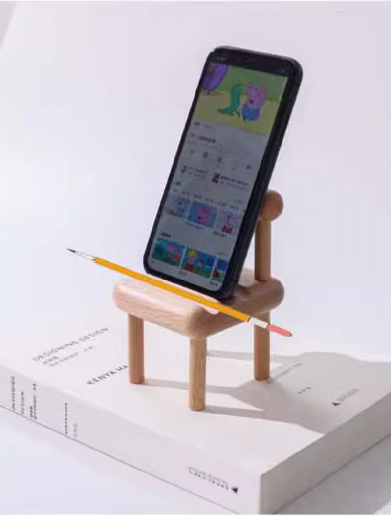 Mini wooden chair phone holder, multiple angles viewing