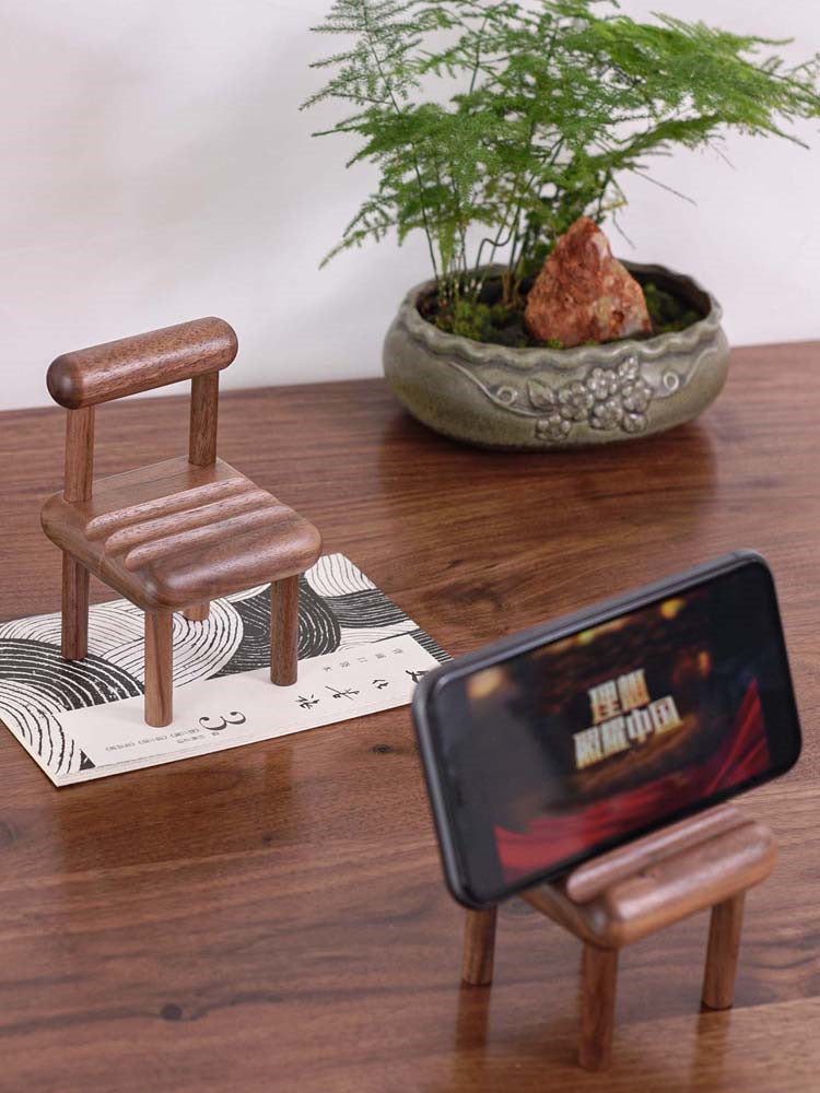 Mini wooden chair phone holder, multiple angles viewing