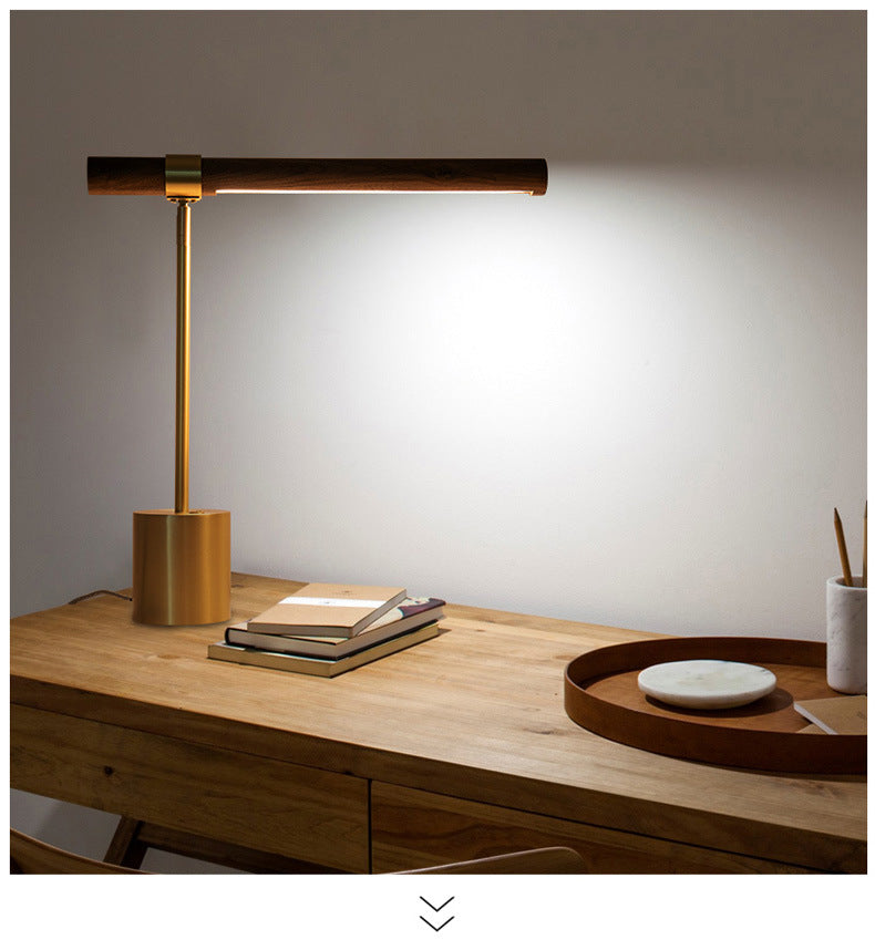 Minimalist Faux Wood Metal LED Desk Lamp,Office Study Light