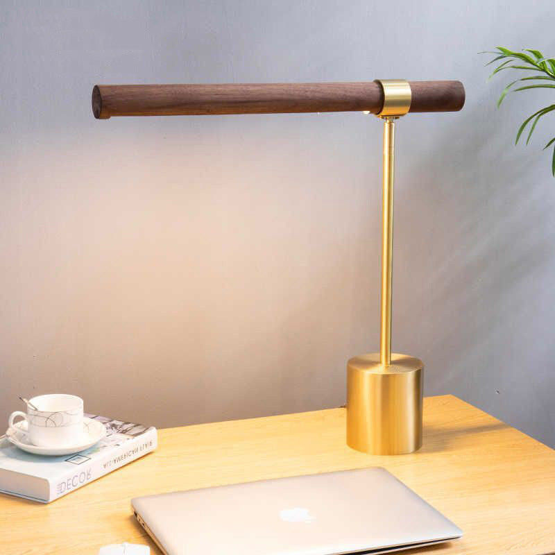 Minimalist Faux Wood Metal LED Desk Lamp,Office Study Light