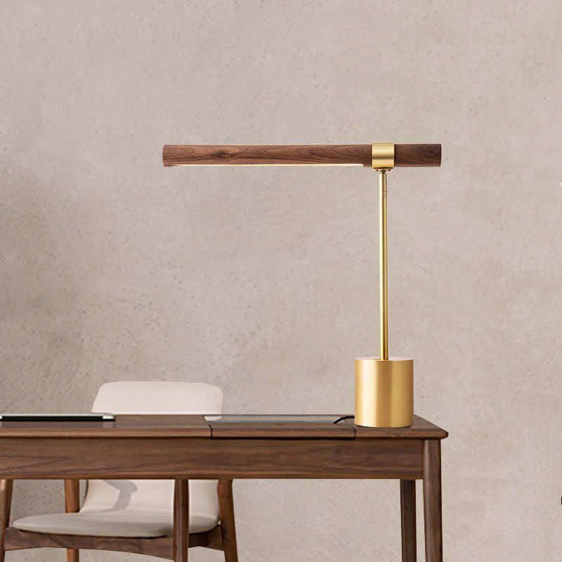 Minimalist Faux Wood Metal LED Desk Lamp,Office Study Light