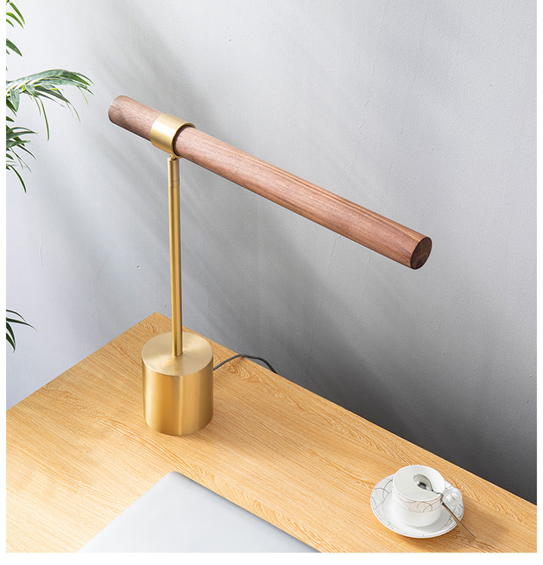 Minimalist Faux Wood Metal LED Desk Lamp,Office Study Light