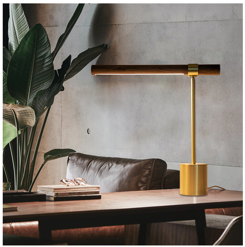 Minimalist Faux Wood Metal LED Desk Lamp,Office Study Light