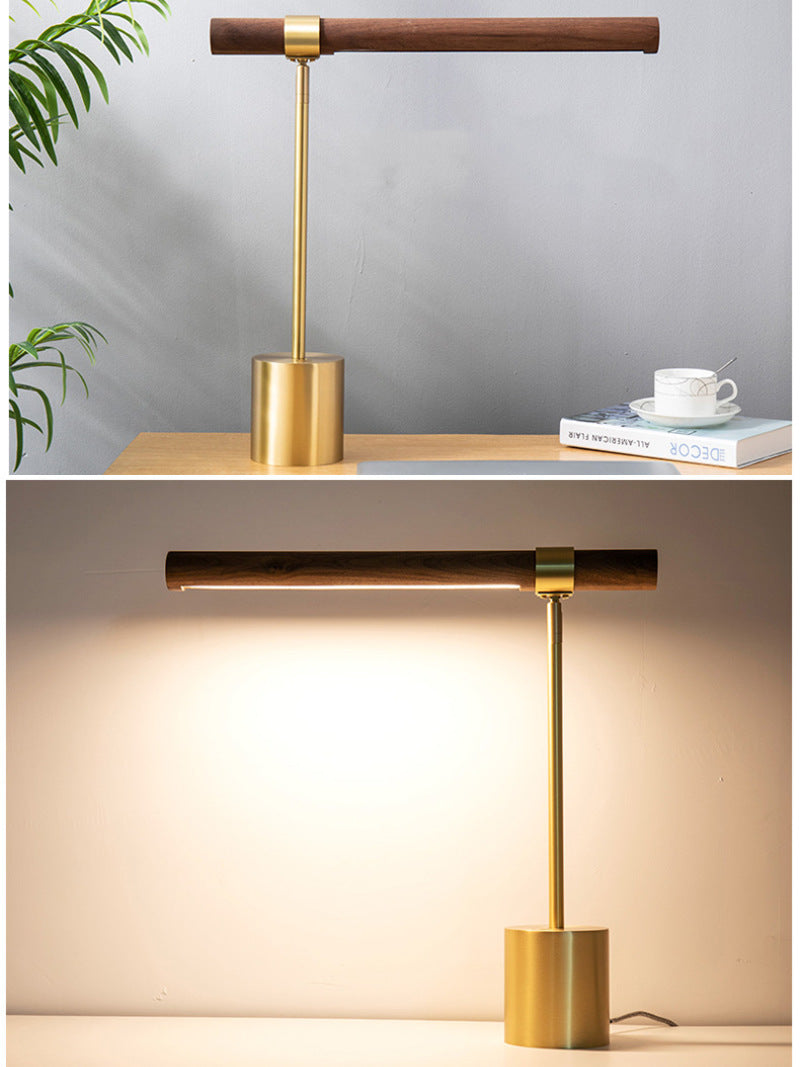 Minimalist Faux Wood Metal LED Desk Lamp,Office Study Light