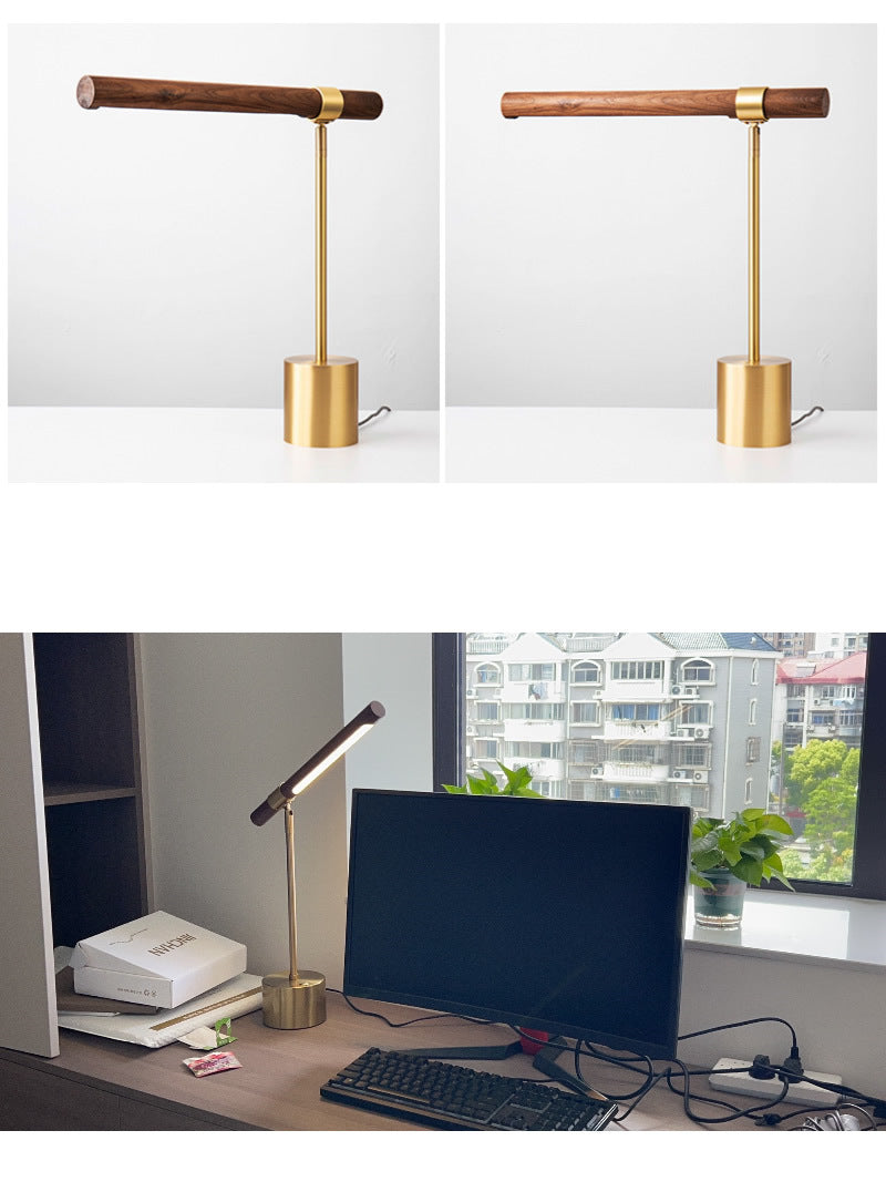 Minimalist Faux Wood Metal LED Desk Lamp,Office Study Light