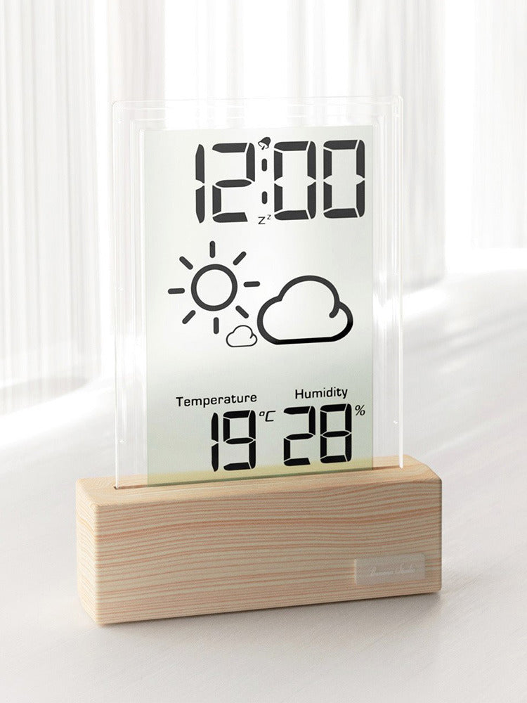 Minimalist Wooden Desk Clock with Humidity Sensor and Weather Icons