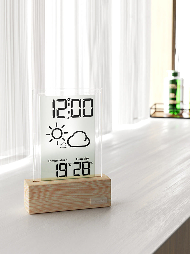 Minimalist Wooden Desk Clock with Humidity Sensor and Weather Icons