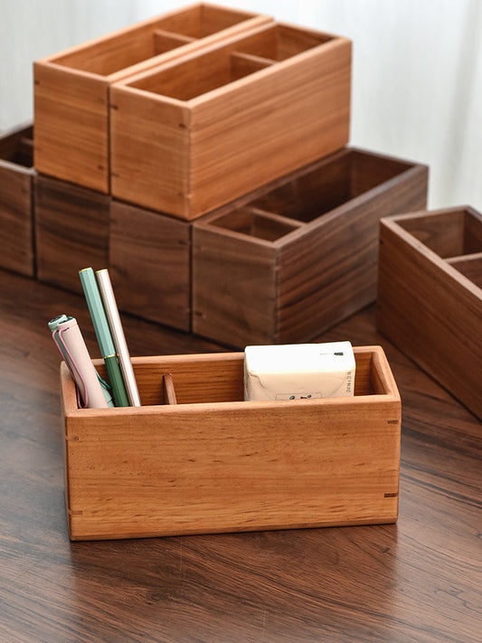 Minimalist Wooden Dual Compartment Organizer: Desk Tidy and Pen Holder