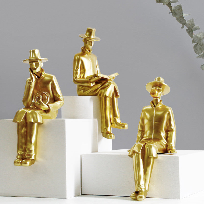 Modern Abstract Gold Human Sculpture: Chic Home or Office Decor