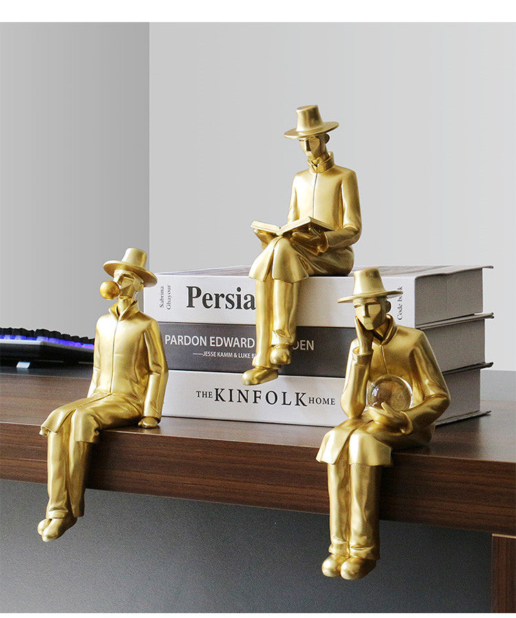 Modern Abstract Gold Human Sculpture: Chic Home or Office Decor