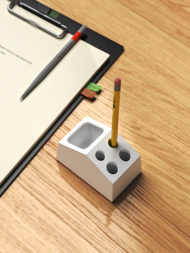 Modern Concrete Pen Holder with Multiple Storage Holes