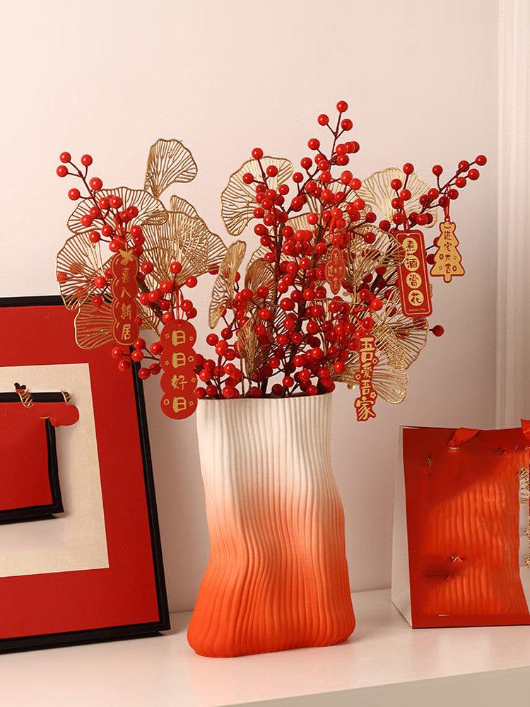 Modern Irregular Geometric Vase: Red Gradient Artistic Decor