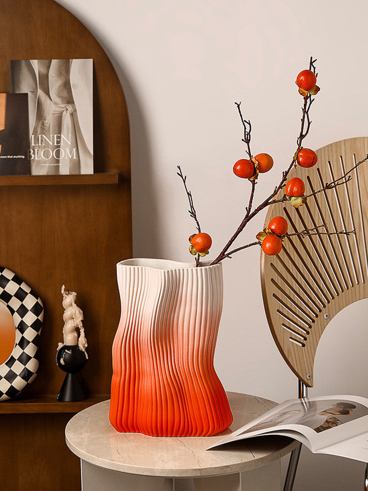 Modern Irregular Geometric Vase: Red Gradient Artistic Decor