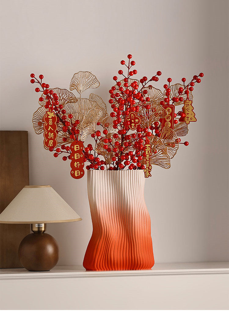 Modern Irregular Geometric Vase: Red Gradient Artistic Decor