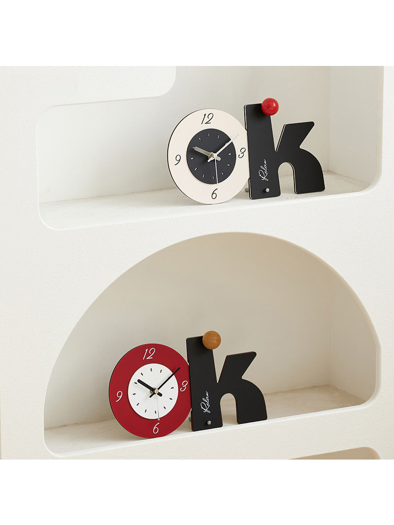 Modern Minimalist OK Shape Silent Table Clock - Stylish Office & Home Art Decor