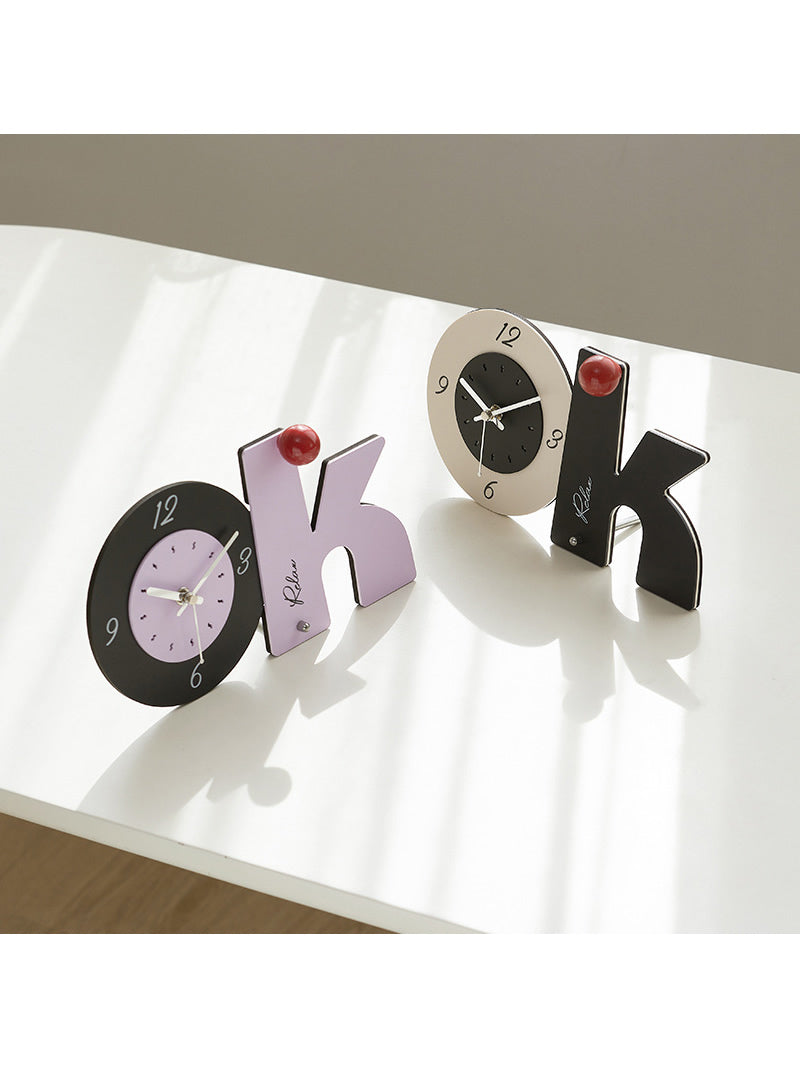 Modern Minimalist OK Shape Silent Table Clock - Stylish Office & Home Art Decor