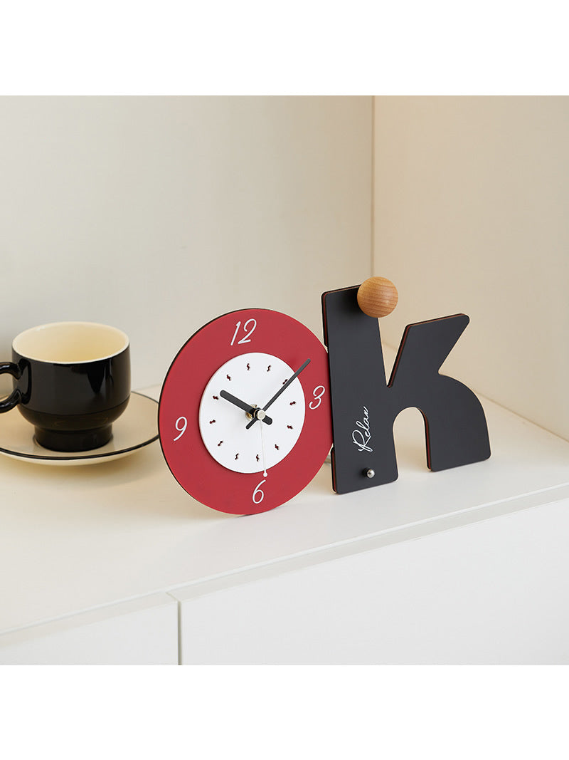 Modern Minimalist OK Shape Silent Table Clock - Stylish Office & Home Art Decor