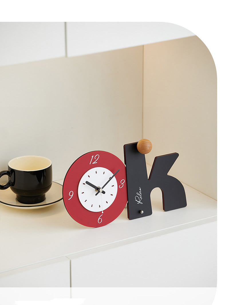 Modern Minimalist OK Shape Silent Table Clock - Stylish Office & Home Art Decor