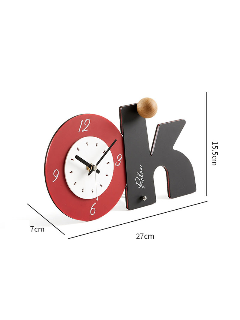 Modern Minimalist OK Shape Silent Table Clock - Stylish Office & Home Art Decor