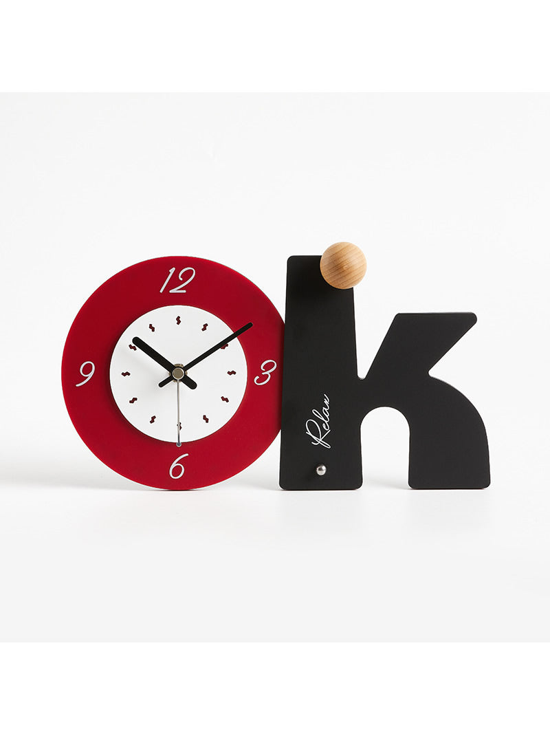 Modern Minimalist OK Shape Silent Table Clock - Stylish Office & Home Art Decor