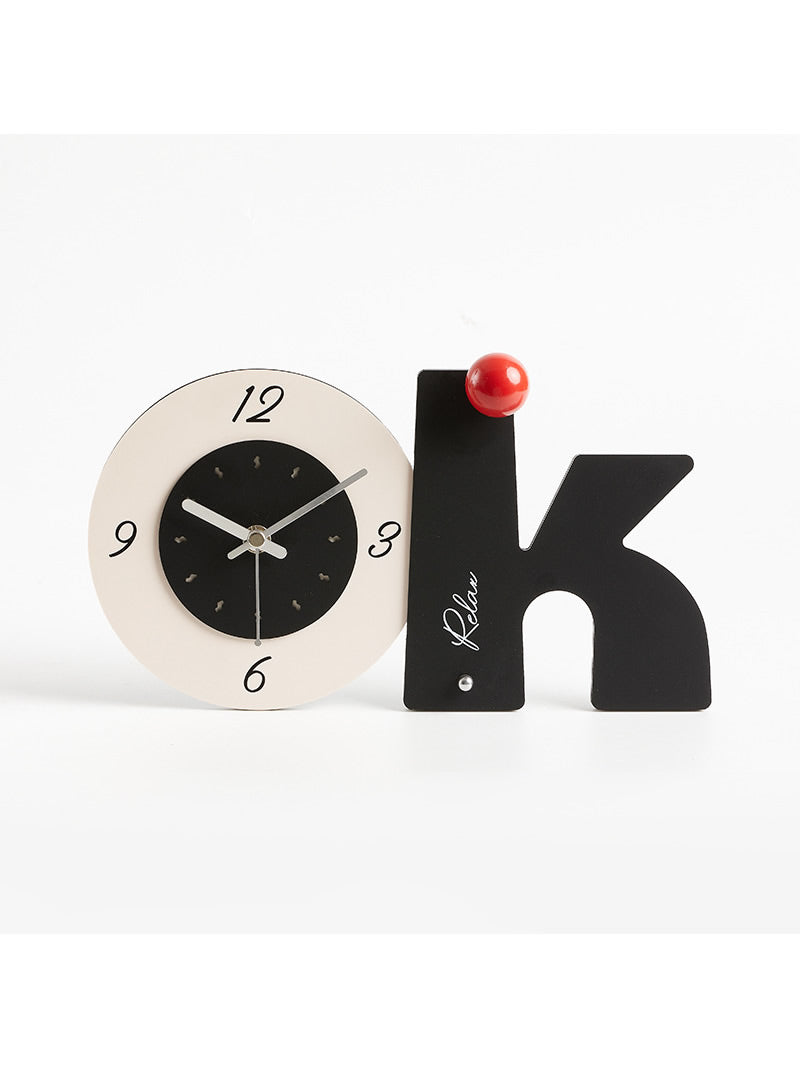 Modern Minimalist OK Shape Silent Table Clock - Stylish Office & Home Art Decor