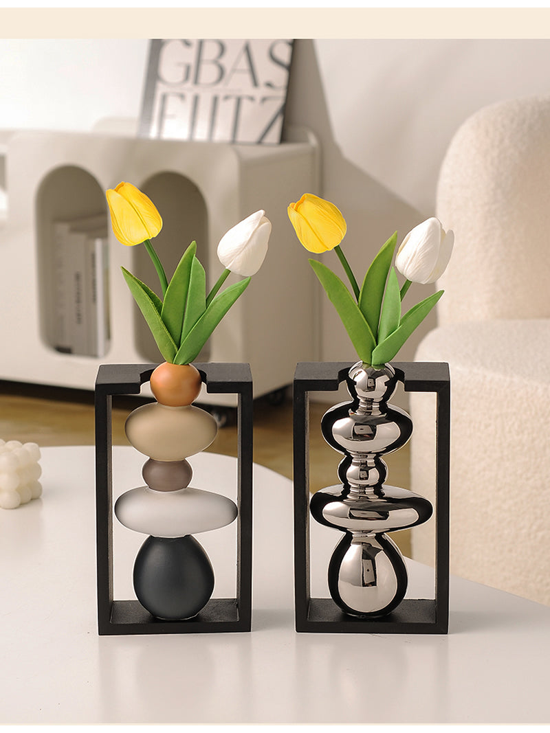 Pebble-Inspired Art Table Vase - Modern Home & Office Decor for Living Room or Desk