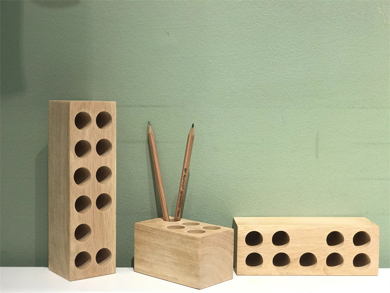 Multi-Hole Wooden Pen Holder: Versatile Tool Organizer