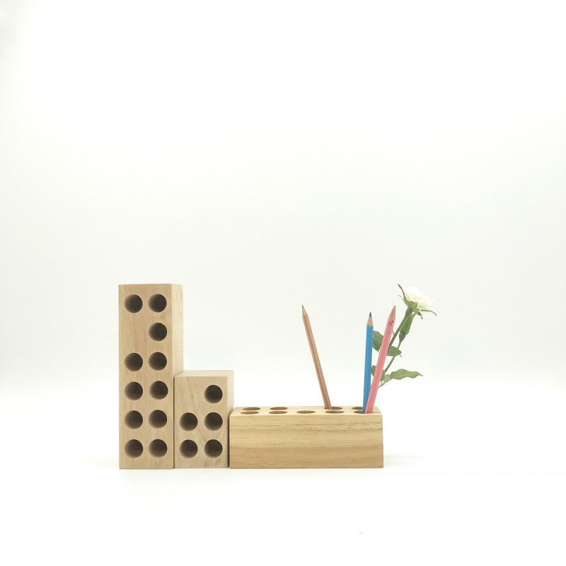 Multi-Hole Wooden Pen Holder: Versatile Tool Organizer