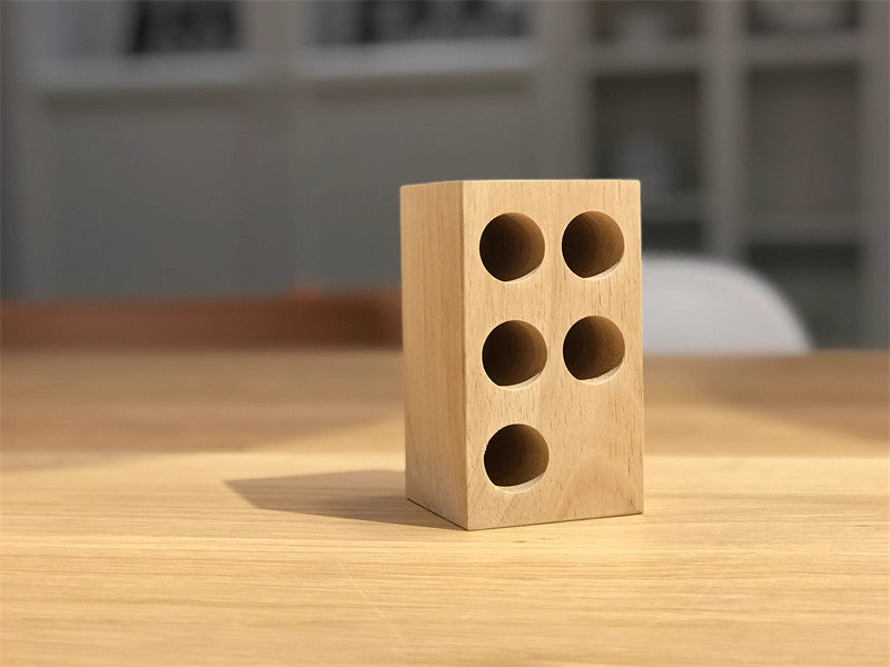 Multi-Hole Wooden Pen Holder: Versatile Tool Organizer