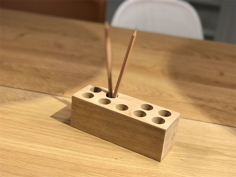 Multi-Hole Wooden Pen Holder: Versatile Tool Organizer